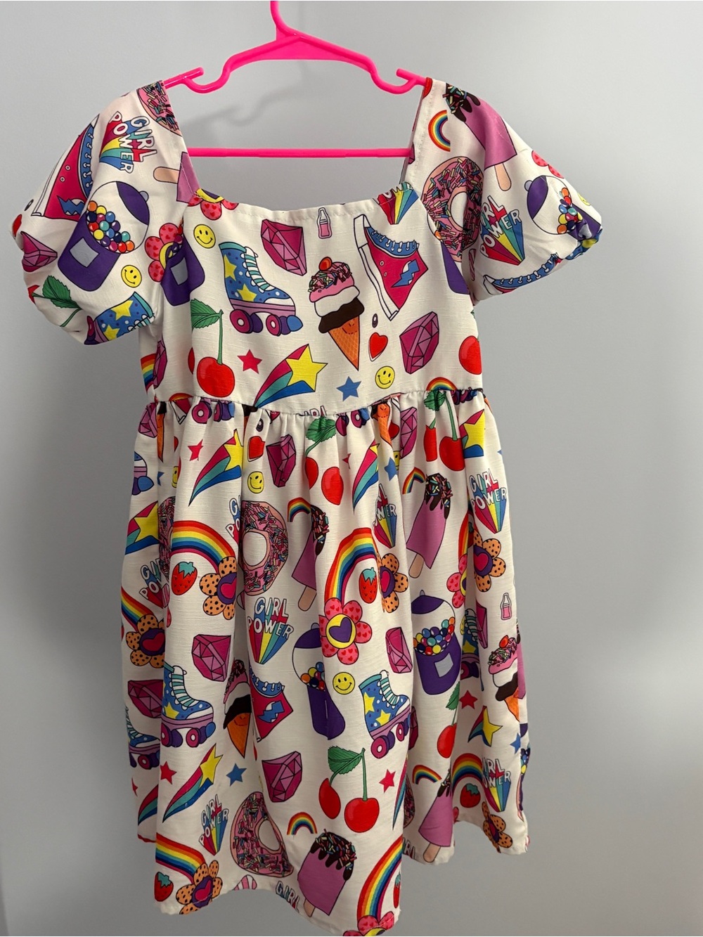 Lola + The Boys Cream Dress with Multicolor Cartoon Print